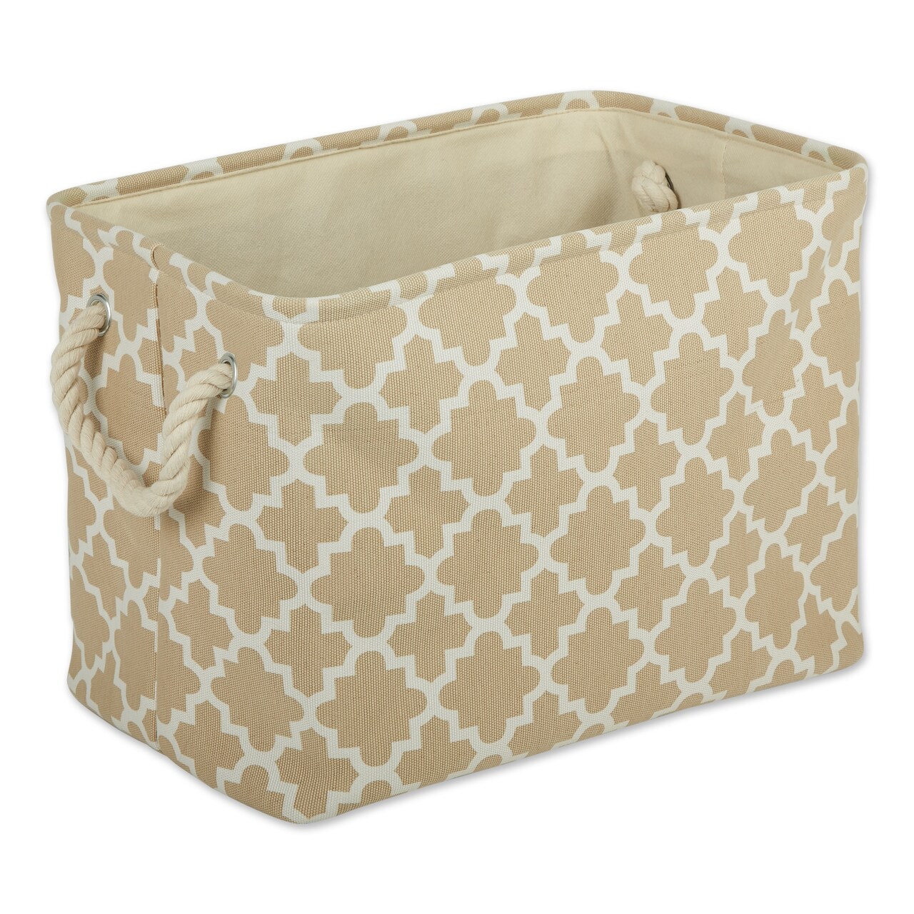 Contemporary Home Living Medium Lattice Pattern Rectangular Storage Bin - 16" - Beige and Cream
